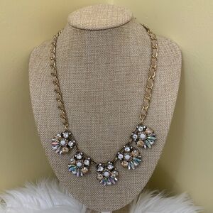 Vintage 80’s Faceted Crystal Rhinestone Colorful Floral Statement Drop Necklace